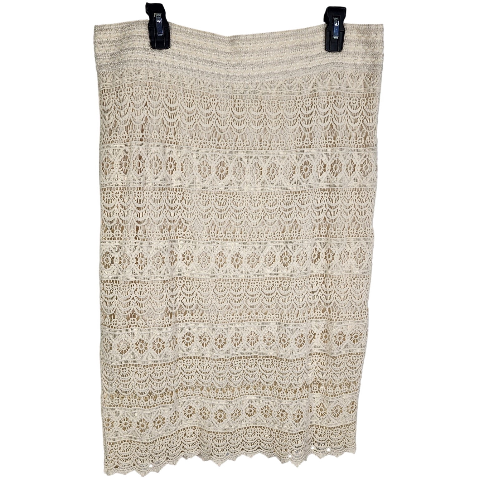 Maurices Womens Midi Skirt Xl Pull On Pencil Crochet Line Boho Beige Cottagecore